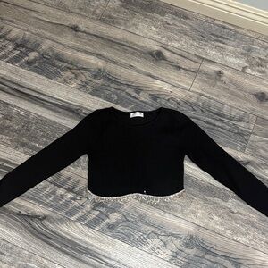 Black Cropped Sweater with Fringe beads